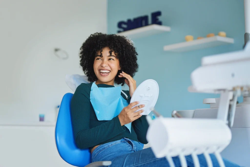 woman at dentist smiling